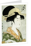 Portrait of the Courtesan Hanaogi of the Ogiya, Wearing an Over-Kimono by Utamaro