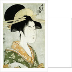 Portrait of the Courtesan Hanaogi of the Ogiya, Wearing an Over-Kimono by Utamaro