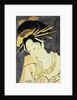 The Courtesan Kashiku of the Tsuruya Holding in Her Teeth an End of Cloth Draped Around Her Bare Shoulder by Eiri