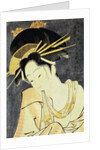 The Courtesan Kashiku of the Tsuruya Holding in Her Teeth an End of Cloth Draped Around Her Bare Shoulder by Eiri