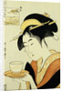 Portrait of the Teahouse Waitress Naniwaya Okita Serving a Cup of Tea on a Tray by Utamaro