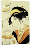 Portrait of the Teahouse Waitress Naniwaya Okita Serving a Cup of Tea on a Tray by Utamaro