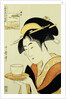 Portrait of the Teahouse Waitress Naniwaya Okita Serving a Cup of Tea on a Tray by Utamaro