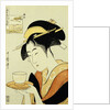 Portrait of the Teahouse Waitress Naniwaya Okita Serving a Cup of Tea on a Tray by Utamaro