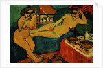 Two Nudes on a Blue Sofa by Ernst Ludwig Kirchner