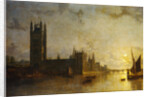 Westminster Abbey, the Houses of Parliament with the Construction of Westminster Bridge by Henry Pether