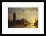 Westminster Abbey, the Houses of Parliament with the Construction of Westminster Bridge by Henry Pether