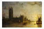 Westminster Abbey, the Houses of Parliament with the Construction of Westminster Bridge by Henry Pether
