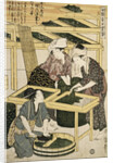 Print Depicting Women Cutting Mulberry Leaves from Silkworm Culture by Women by Utamaro