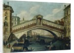 The Rialto Bridge, Venice, from the North by School of Luca Carlevariis