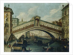 The Rialto Bridge, Venice, from the North by School of Luca Carlevariis