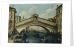 The Rialto Bridge, Venice, from the North by School of Luca Carlevariis