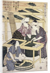 Silkworm Culture by Women Featuring Two Women Transferring Silkworm Eggs by Hitsu Utamaro