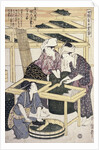 Silkworm Culture by Women Featuring Two Women Transferring Silkworm Eggs by Hitsu Utamaro