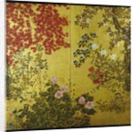 Japanese Screen with Trees and Flowering Plants by Anonymous