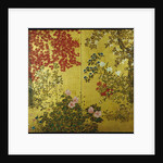 Japanese Screen with Trees and Flowering Plants by Anonymous