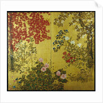 Japanese Screen with Trees and Flowering Plants by Anonymous