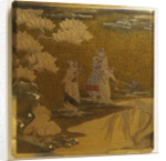 Lacquer Namban Suzuribako Decorated in Gold, Silver, Red and Black, with Cover Design Depicting Two Portuguese in Typical Costume and an Attendant by Anonymous