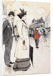 Book Illustration Showing a Street Scene with a Couple Waiting for a Trolley by Theophile Alexandre Steinlen