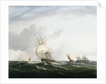 Painting of a Frigate, a Paddlesteamer, and a Dutch Smallcraft in the Downs by Henry Moses