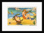 Illustration of Woman and Crab on Beach by Anonymous