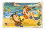 Illustration of Woman and Crab on Beach by Anonymous