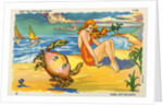 Illustration of Woman and Crab on Beach by Anonymous