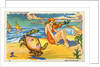 Illustration of Woman and Crab on Beach by Anonymous