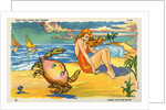 Illustration of Woman and Crab on Beach by Anonymous