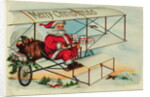 Postcard of Santa Claus Flying a Biplane by Corbis