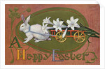 A Happy Easter Postcard with a Rabbit Pulling Lilies by Anonymous