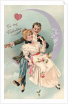 To My Valentine Postcard with Couple on Cresent Moon by Anonymous