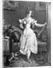 Woman in Corset with Cat Toying at Her Ribbon by Anonymous