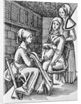 Drawing Depicting Midwife Assisting a Mother to Be by Anonymous