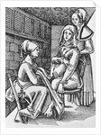 Drawing Depicting Midwife Assisting a Mother to Be by Anonymous