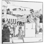 Woodcut of Demosthenes Speaking to Outdoor Assembly by Anonymous