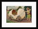 Postcard of Cherub Painting Easter Vehicle by Anonymous