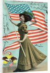 Postcard of Woman Waving American Flag by Anonymous