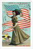 Postcard of Woman Waving American Flag by Anonymous