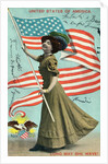 Postcard of Woman Waving American Flag by Anonymous