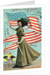Postcard of Woman Waving American Flag by Anonymous