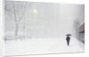 Pedestrian Walking Along Snowy Street by Anonymous