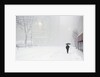Pedestrian Walking Along Snowy Street by Anonymous