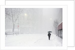 Pedestrian Walking Along Snowy Street by Anonymous