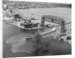 Cargo Boat Passing Under Bridge by Anonymous
