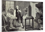 Print Depicting James Watt Studying Improvements to the Newcomen Steam Engine by Anonymous