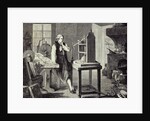 Print Depicting James Watt Studying Improvements to the Newcomen Steam Engine by Anonymous