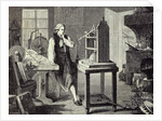 Print Depicting James Watt Studying Improvements to the Newcomen Steam Engine by Anonymous