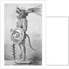 Profile Drawing of Aztec Warrior in Costume by Anonymous