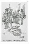 Drawing of Sir Walter Raleigh and Aids with Natives by Anonymous
